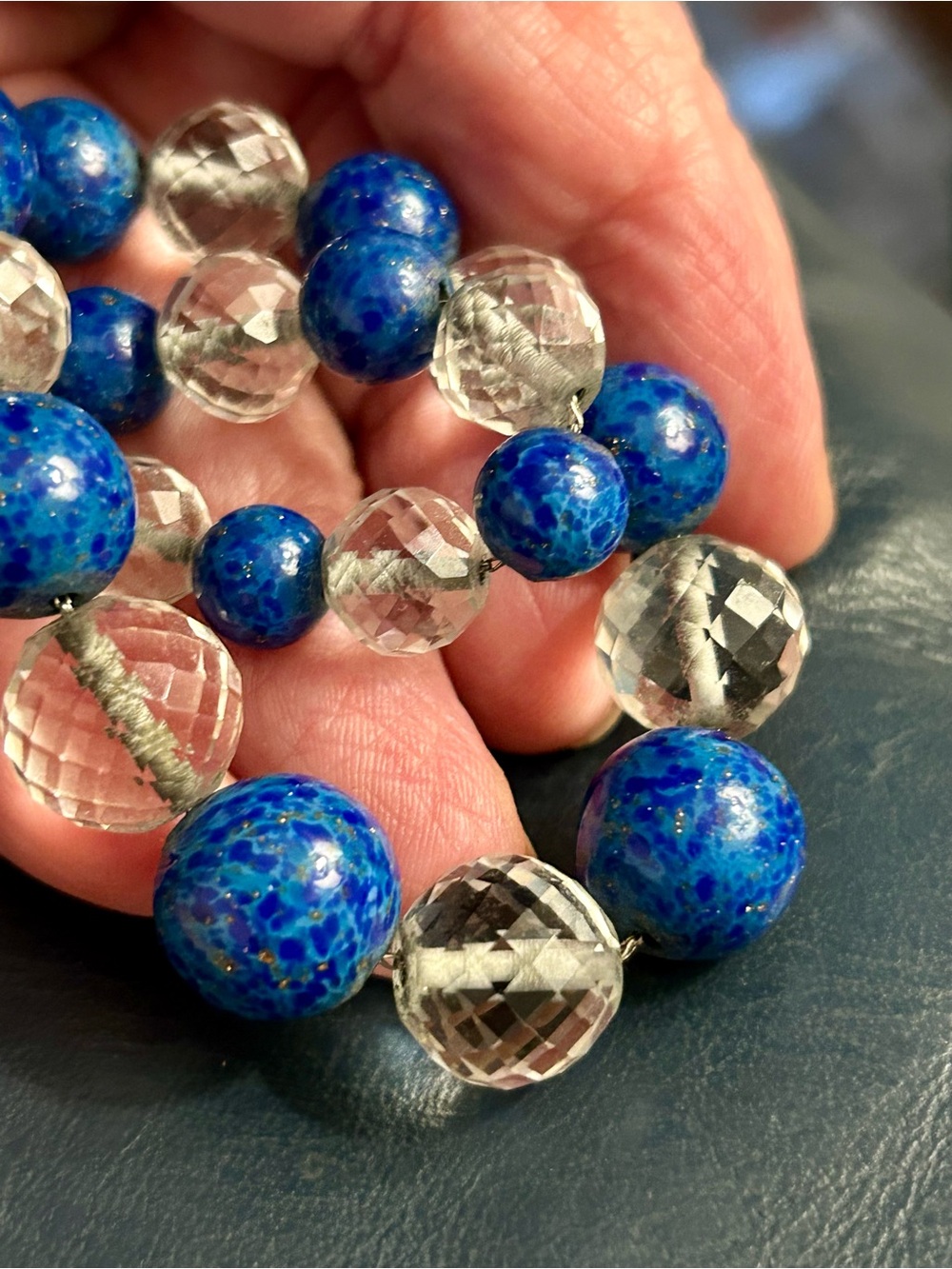 Blue Beaded (likely Lapis Lazuli) with Faceted Crystal Accents - 18 inch